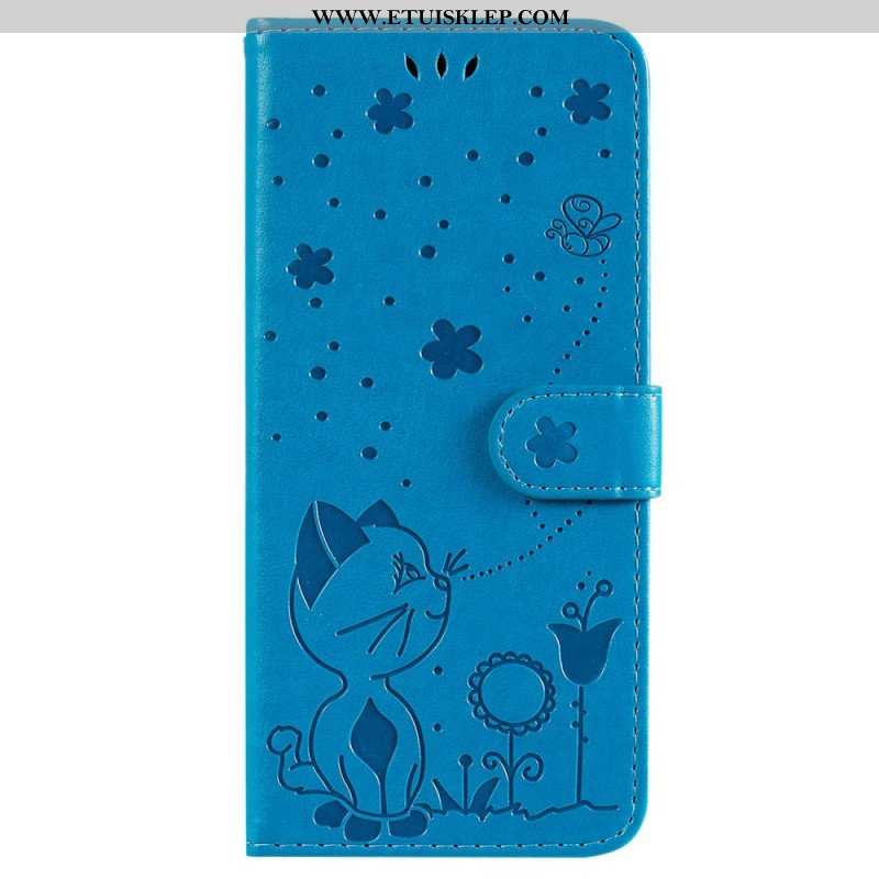 Etui Folio do Samsung Galaxy S23 Ultra 5G z Łańcuch Pasiasty Kot I Pszczoły